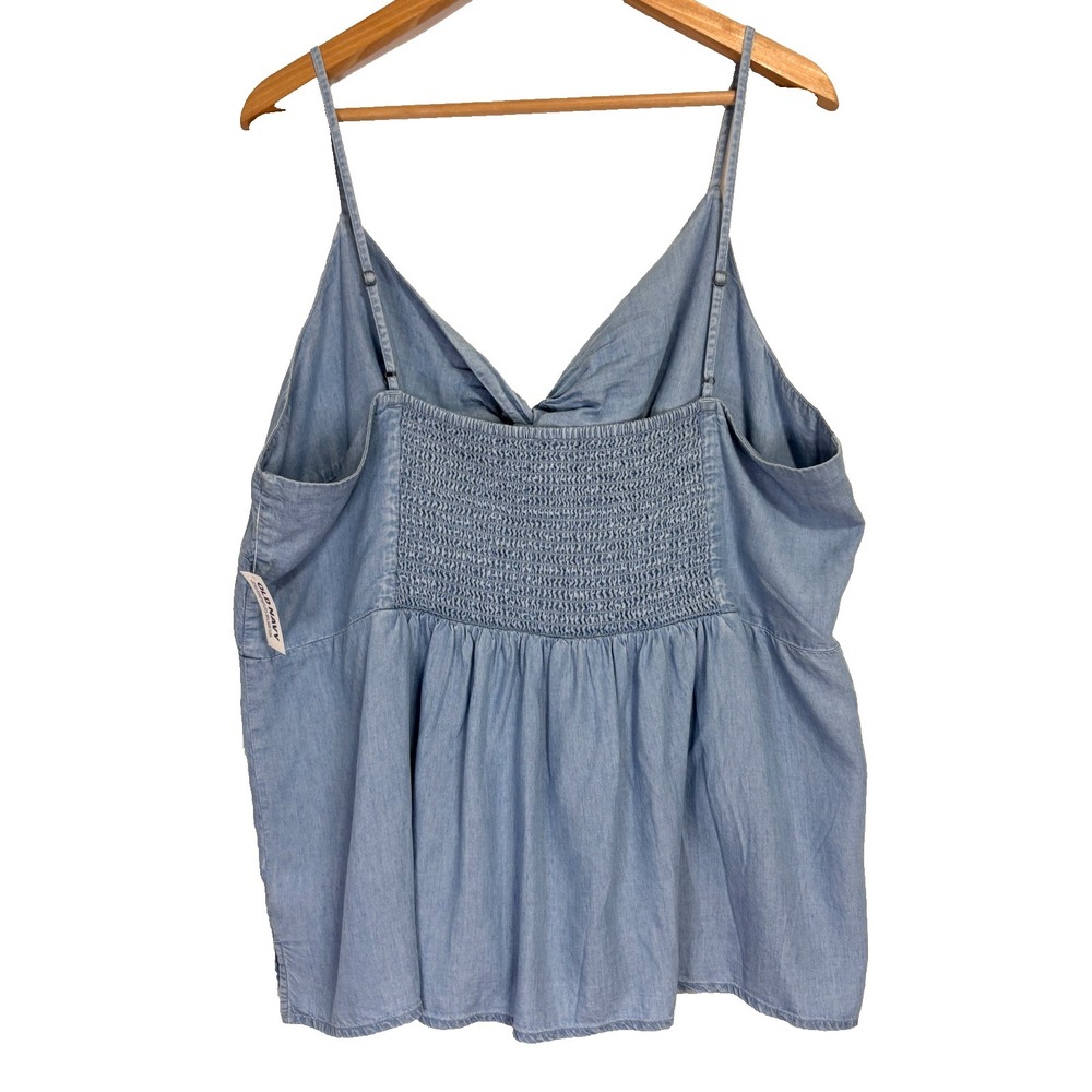 NWT Old Navy Womens Twist-Front Smocked Chambray Cami Sz XXL Blue Boho Festival - Picture 4 of 8